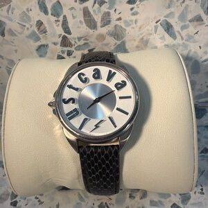 Just Cavalli Snake Print Leather Watch Silver Tone Statement Dial